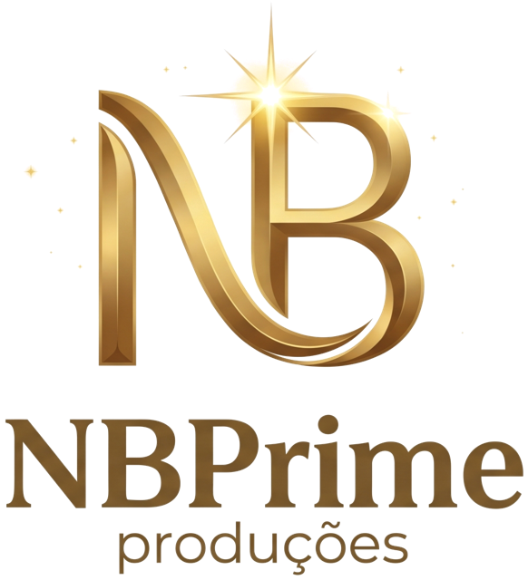 Logotipo NBPrime Produções: monograma NB dourado com uma estrela