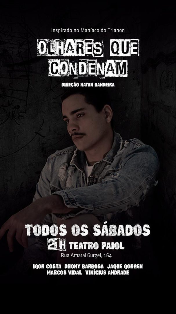 Cartaz de Olhares que Condenam: jovem sentado contra parede escura