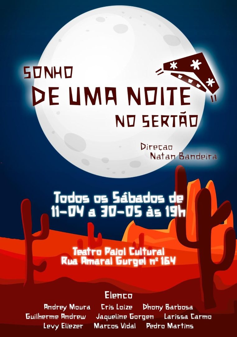 Cartaz de Sonho de uma Noite no Sertão: lua cheia sobre o sertão com cactos